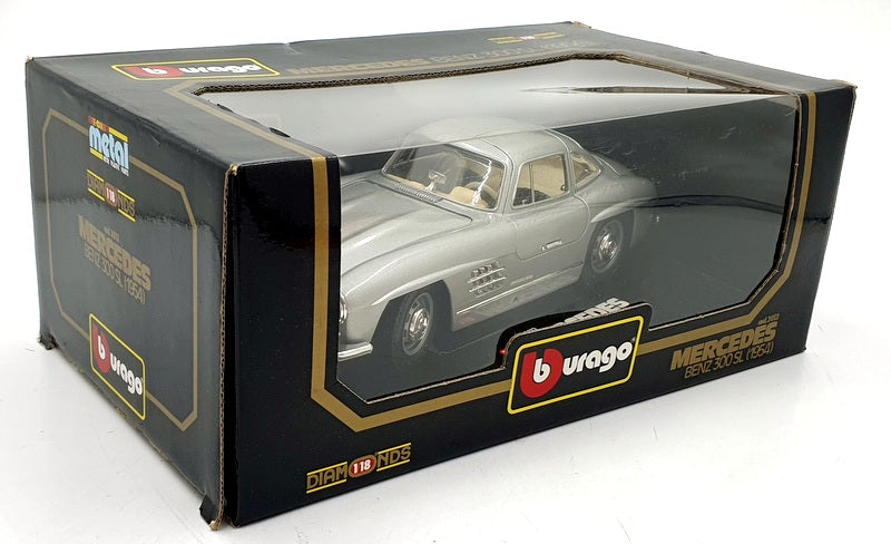 Burago 1/18 Scale Diecast 3013 - 1954 Mercedes Benz 300 SL Silver/Cream Int