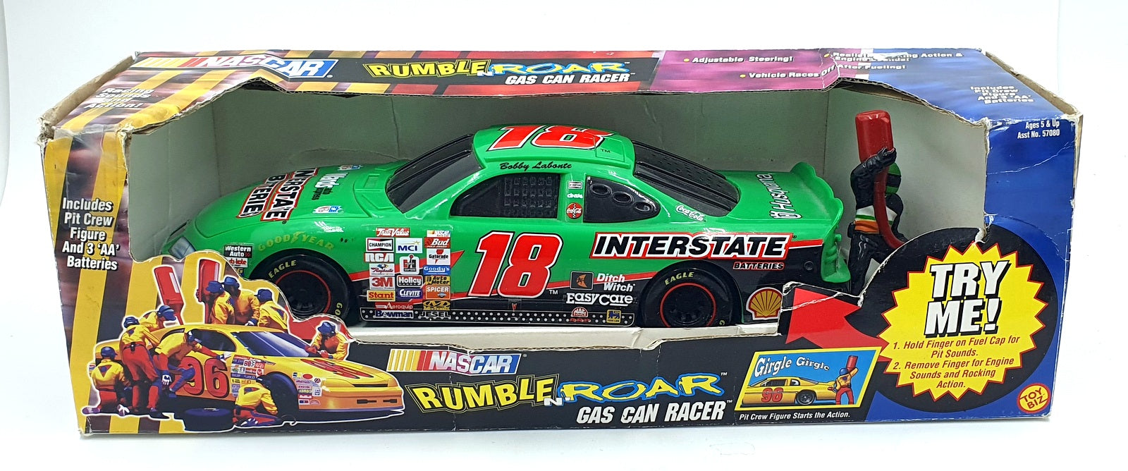 Toy Biz 1/18 Scale 57080 - Rumble Roar NASCAR Gas Can Racer With Figure