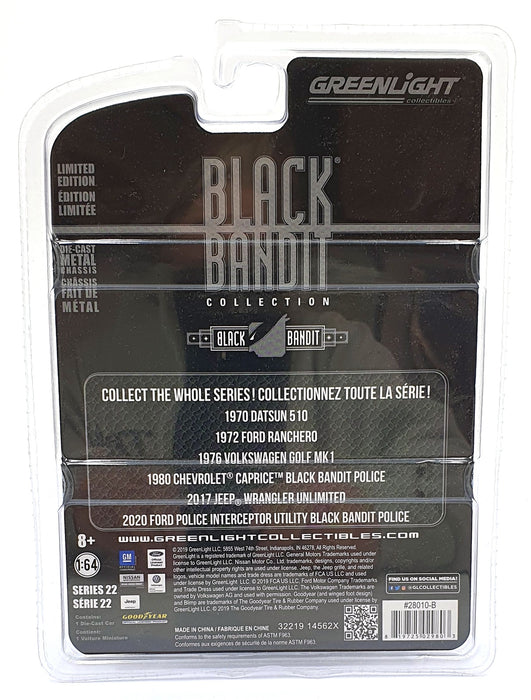 Greenlight 1/64 Scale 28010-B - 1972 Ford Ranchero Black Bandit - Black
