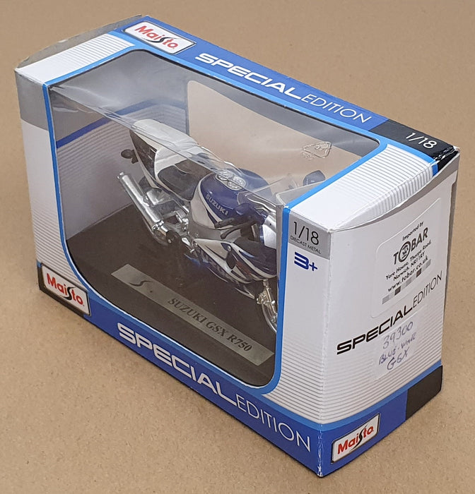 Maisto 1/18 Scale 39360 - Suzuki GSX R750 Motorbike - Blue/White