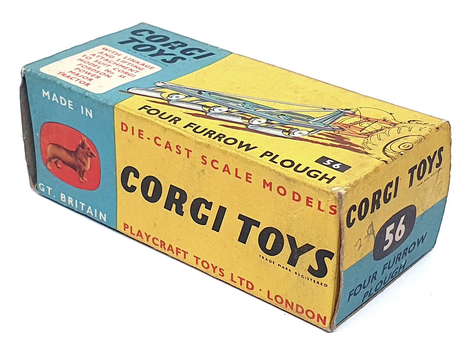Corgi Toys Appx 9cm Long Model 56 - Four Furrow Plow - Yellow/Red