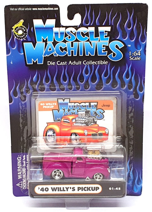 Muscle Machines 1/64 Scale 71161 01-45 - 1940 Willys Pick-Up Truck - Magenta