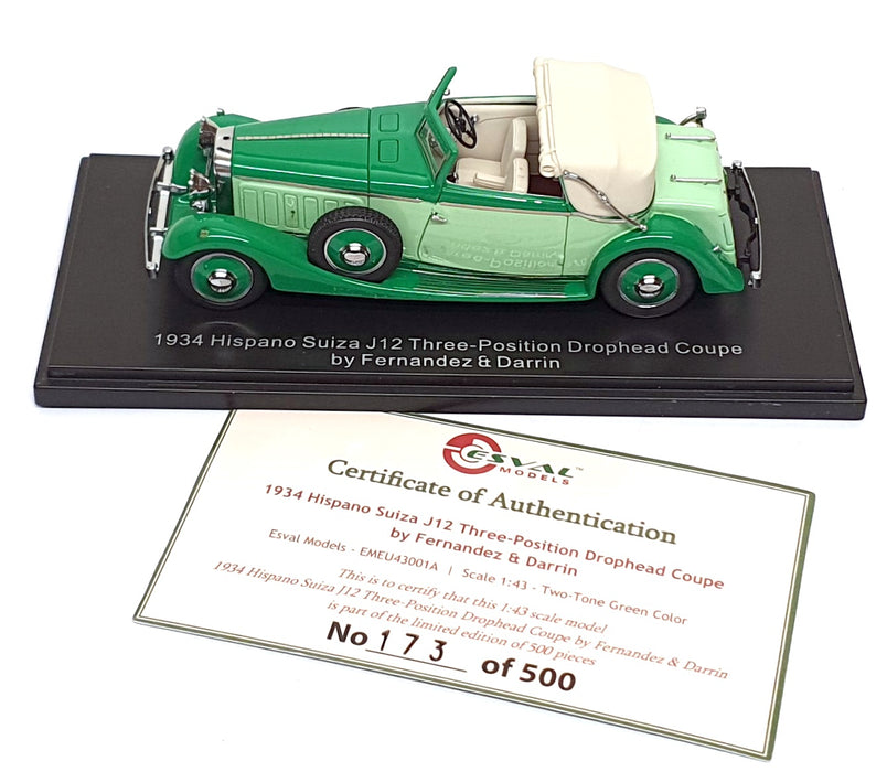 Esval 1/43 Scale EMEU43001A - 1934 Hispano Suiza J12 Coupe By Ferandez & Darrin