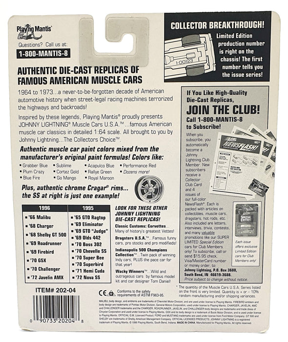 Johnny Lightning 1/64 Scale 202-04 Muscle Cars USA 1972 AMC Javelin - B. Green