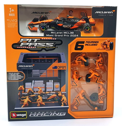 Burago 1/43 Scale 18-38451 - F1 McLaren MCL38 Diorama Miami GP 2024 Piastri