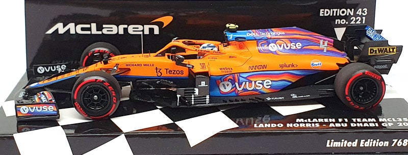 Minichamps 1/43 Scale 537 216604 - F1 McLaren MCL35M #4 Abu Dhabi GP 2021 Norris