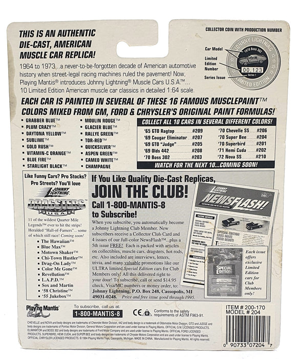 Johnny Lightning 1/64 Scale 200-170 - Muscle Cars USA 1970 Super Bee - Met. Blue