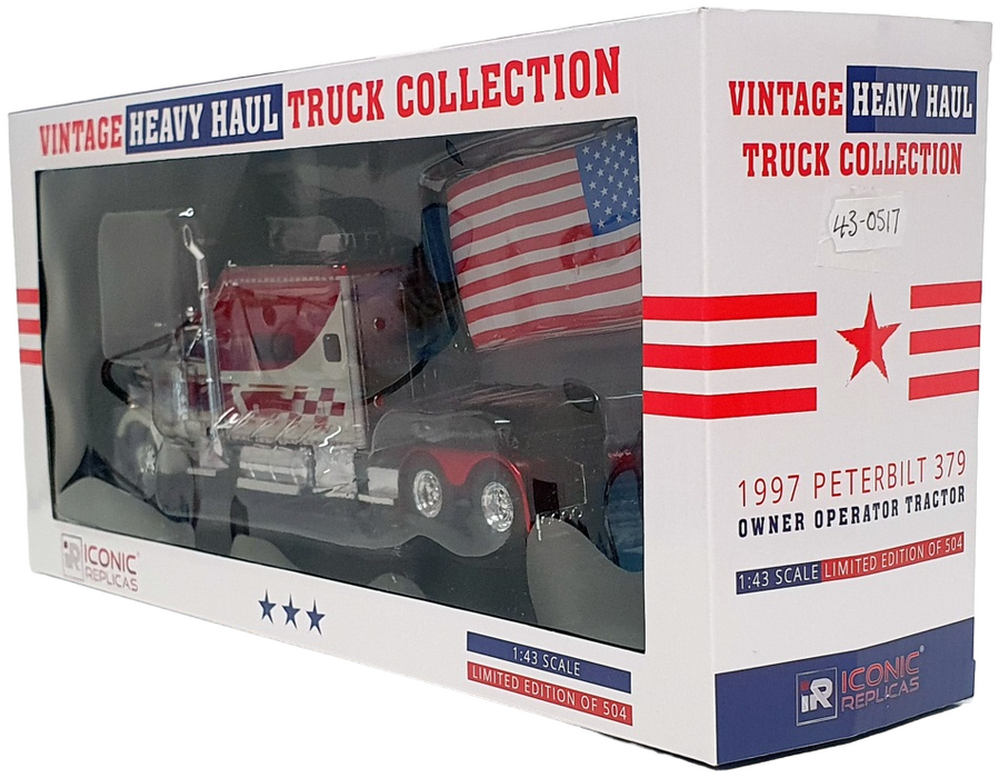 Iconic Replicas 1/43 Scale 43-0517 - Peterbilt 379 Patriot Flag Truck - Red/Grey