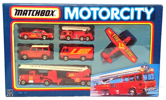 Matchbox Motorcity MC-15 - 7 Piece Fire Set - Car Van Truck Aircraft ...