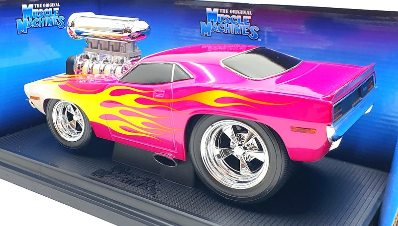 Muscle Machine 1/18 Scale Diecast 61187 - 1970 Plymouth Cuda - Pink with Flame