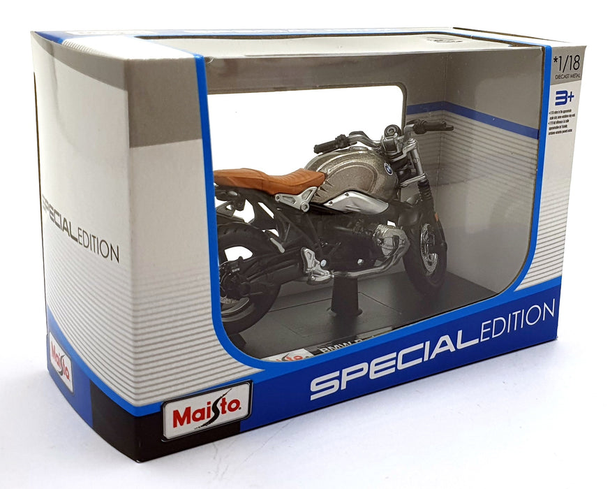 Maisto 1/18 Scale 18853 - BMW R Nine T Scrambler Motorbike - Silver