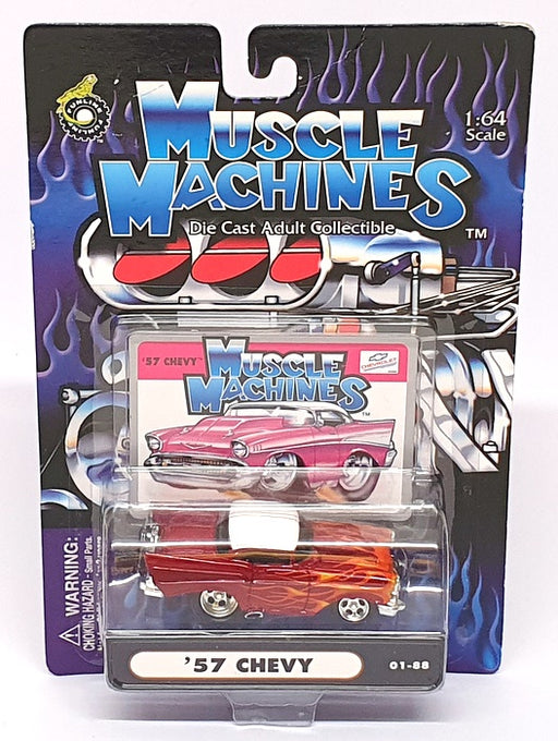 Muscle Machines 1/64 Scale 71151 01-88 - 1957 Chevrolet Chevy - Dk. Red/White