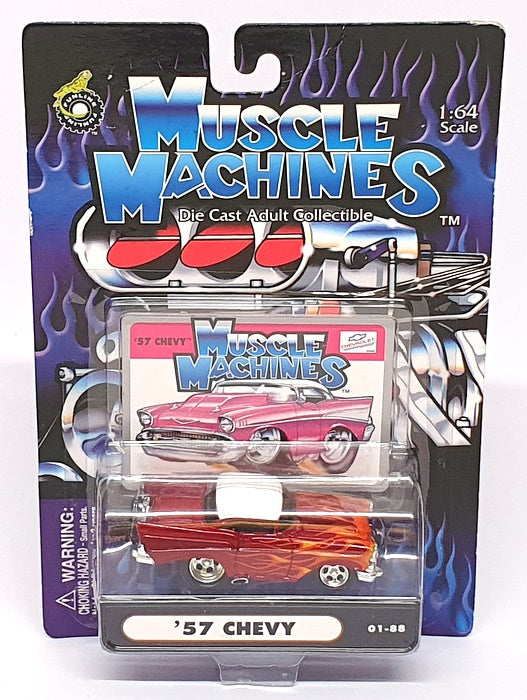 Muscle Machines 1/64 Scale 71151 01-88 - 1957 Chevrolet Chevy - Dk. Red/White