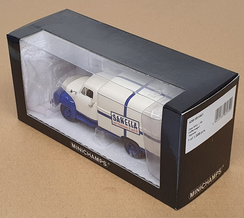 Minichamps 1/43 Scale 439 051041 Opel Blitz 1,75t Kofferwagen Sanella White/Blue