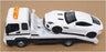 Burago 1/43 Scale 18-31419 - Flatbed Tow Truck & Jaguar F-Type - White