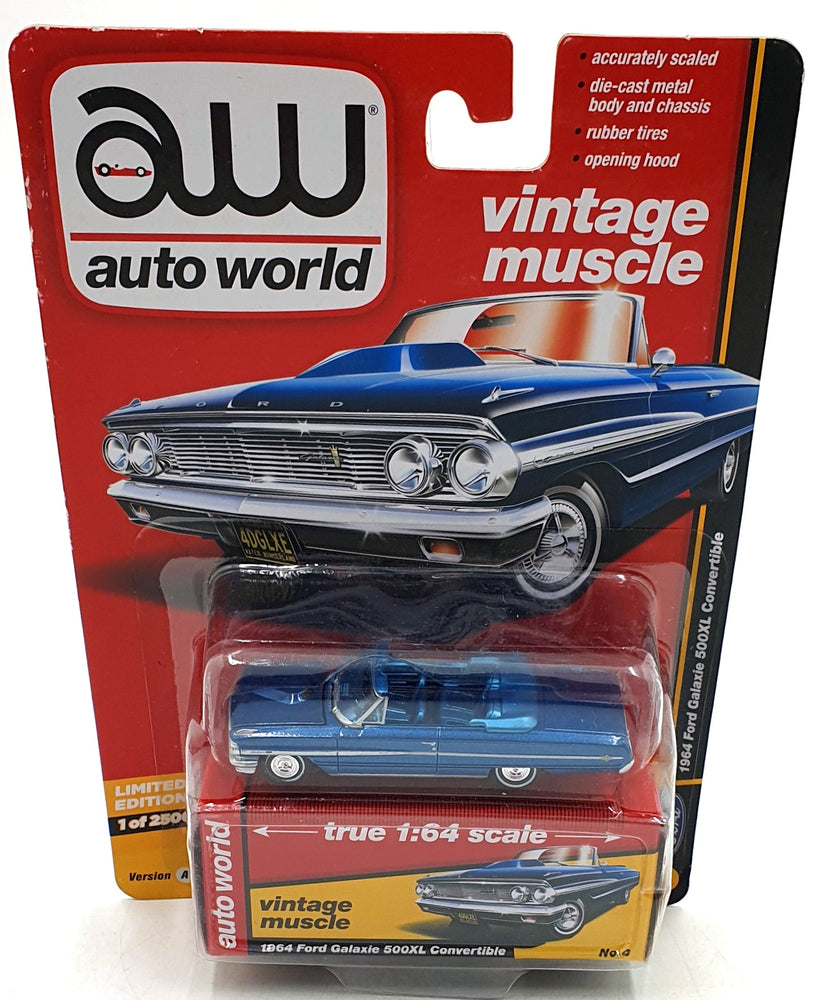 Auto World 1/64 Scale AW64162 - 1964 Ford Galaxie 500XL Convertible - Met. Blue