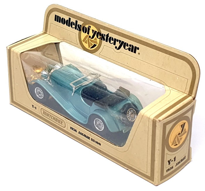 Matchbox Appx 9.5cm Long Diecast Y-1 - 1936 Jaguar SS-100 - Met. Lt. Blue