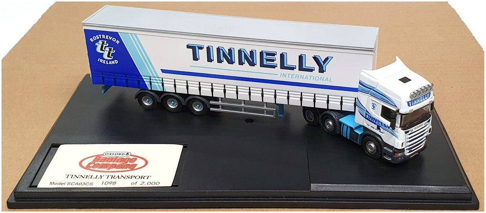 Oxford Diecast 1/76 Scale SCA03CS - Scania Truck & Trailer "Tinnelly" White/Blue