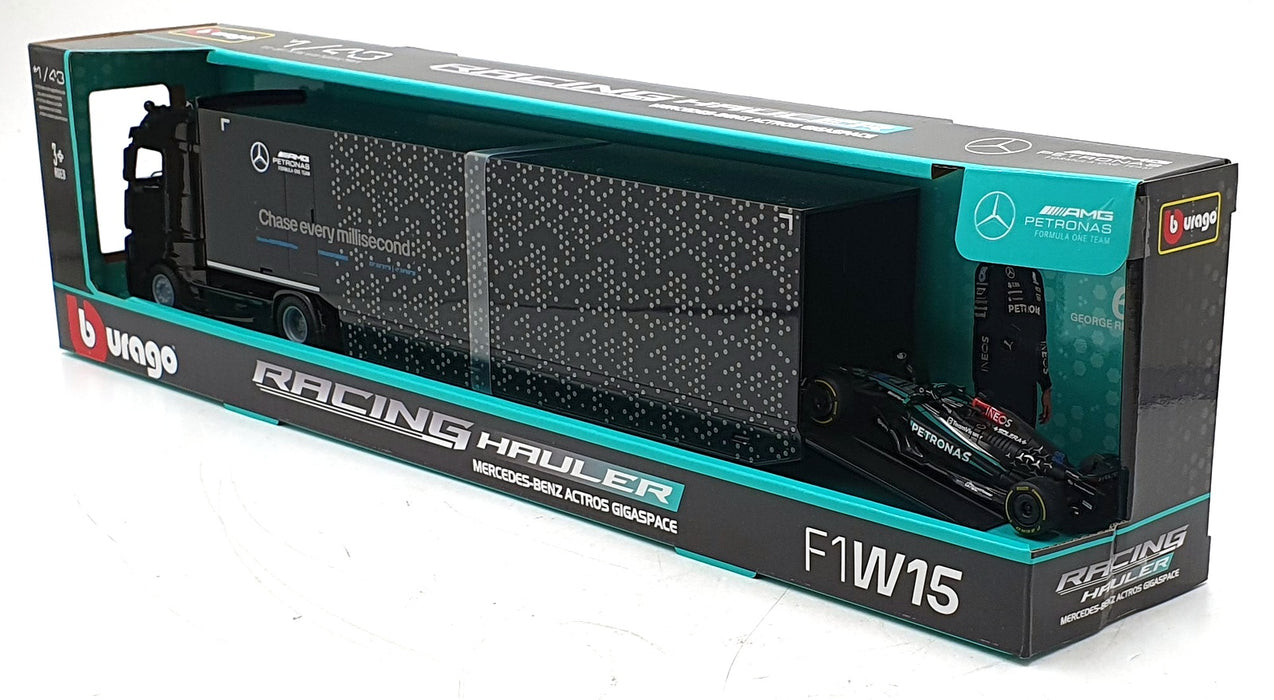 Burago 1/43 Scale 18-38402 - Mercedes Benz Actros Racing Hauler AMG Petronas