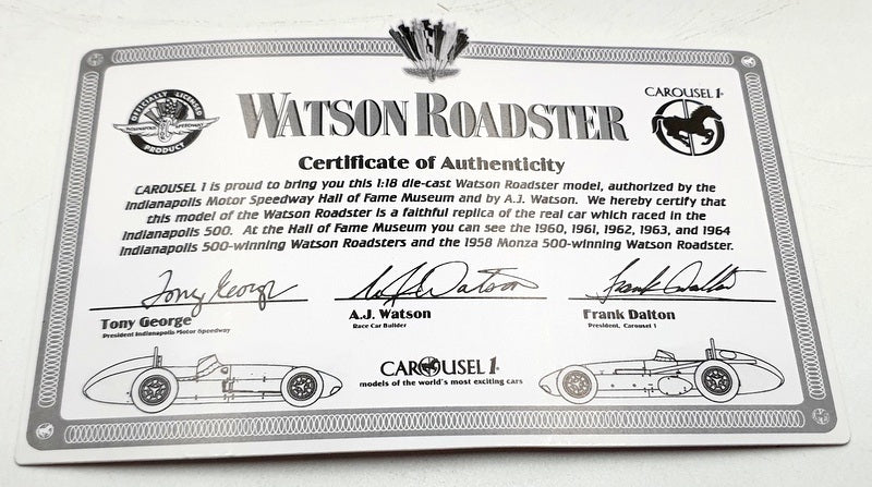 Carousel 1 1/18 Scale Diecast #4410 - 1961 Indianapolis 500 Watson #12 E.Sachs
