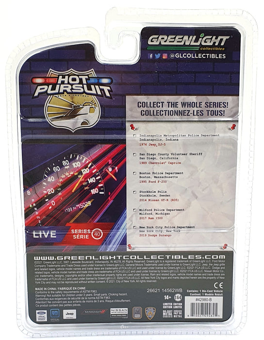 Greenlight 1/64 Scale 42980-B 1989 Chevrolet Caprice Police Car - Green