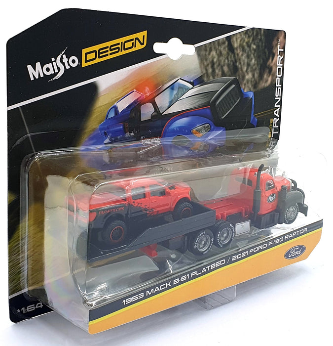 Maisto 1/64 Scale Diecast 15055 - 1953 Mack B-61 Flatbed/2021 Ford F-150 Raptor