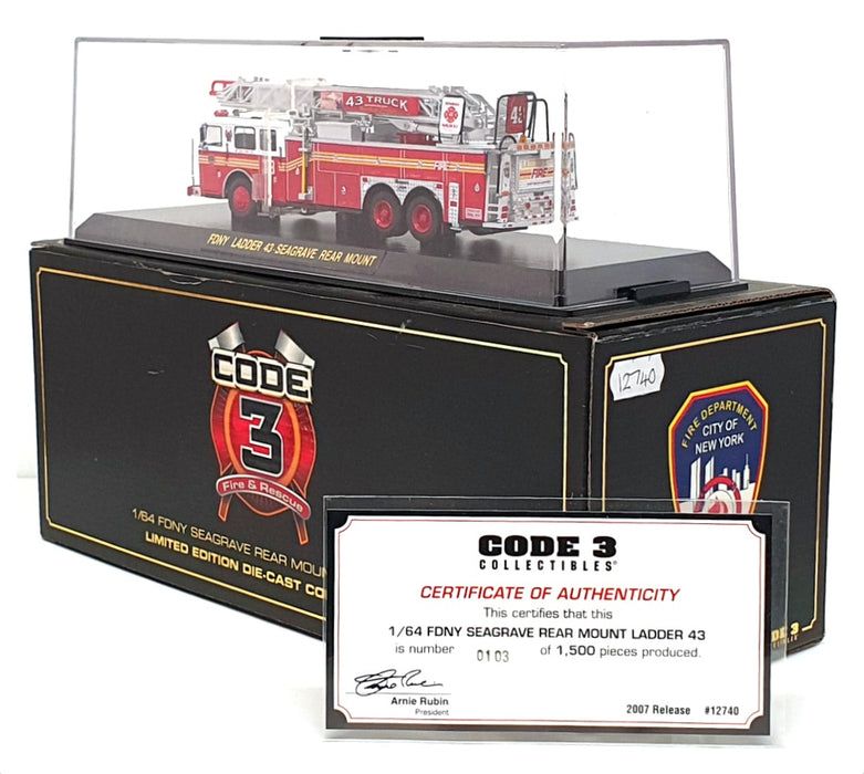Code 3 Collectibles 1/64 Scale 12740 - Seagrave Rear Mount Ladder 43 FDNY