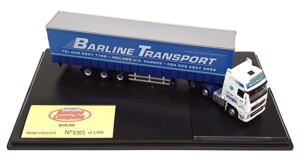 Oxford Diecast 1/76 Scale VOL01CS - Volvo Truck & Trailer - Barline Transport