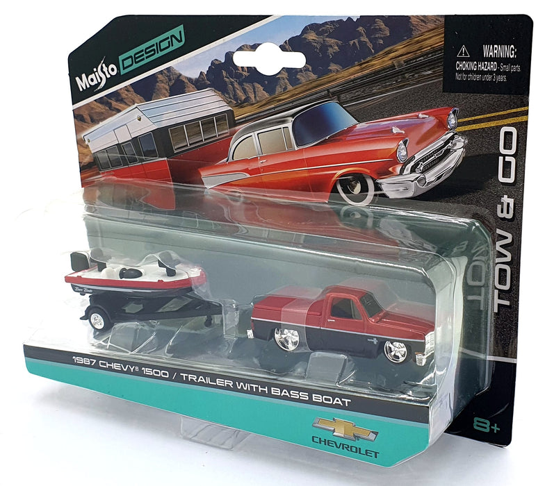 Maisto 1/64 Scale Diecast 15368 1987 Chevrolet 1500/Trailer with Bass Boat