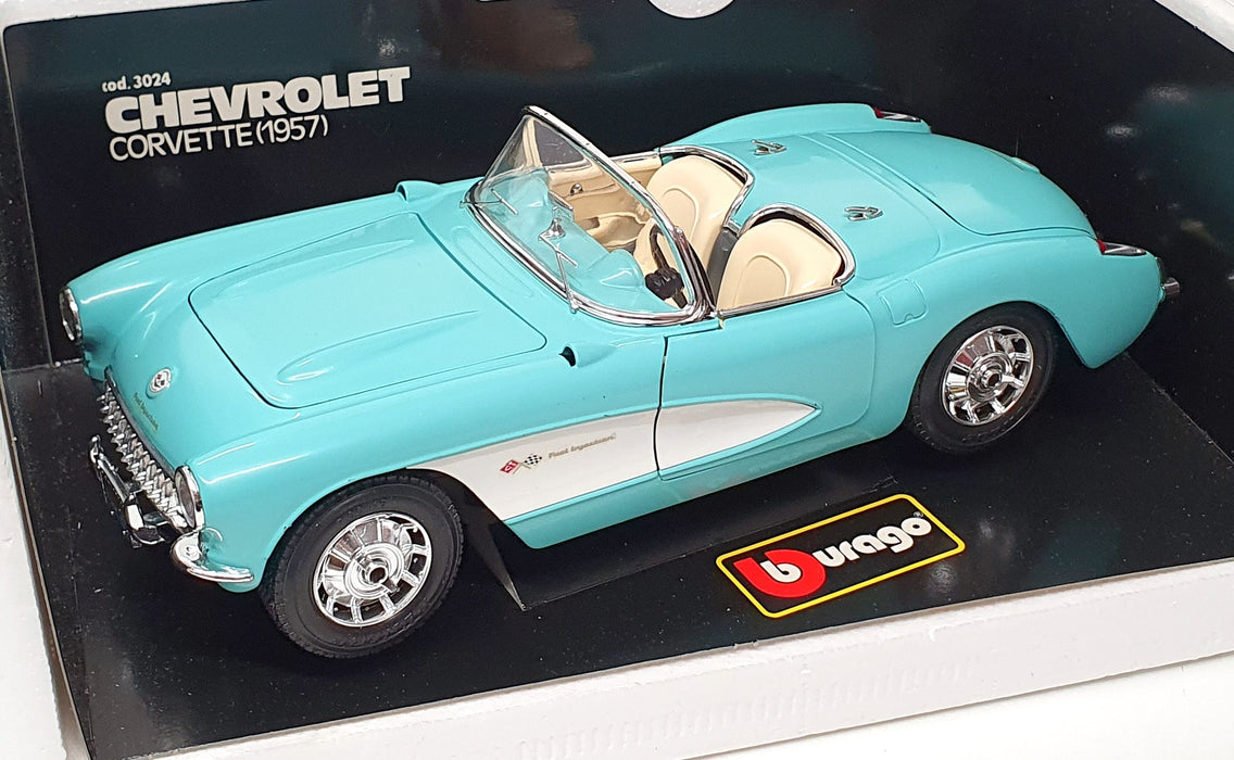 Burago 1/18 Scale Diecast 3024 - 1957 Chevrolet Corvette - Turquoise/White