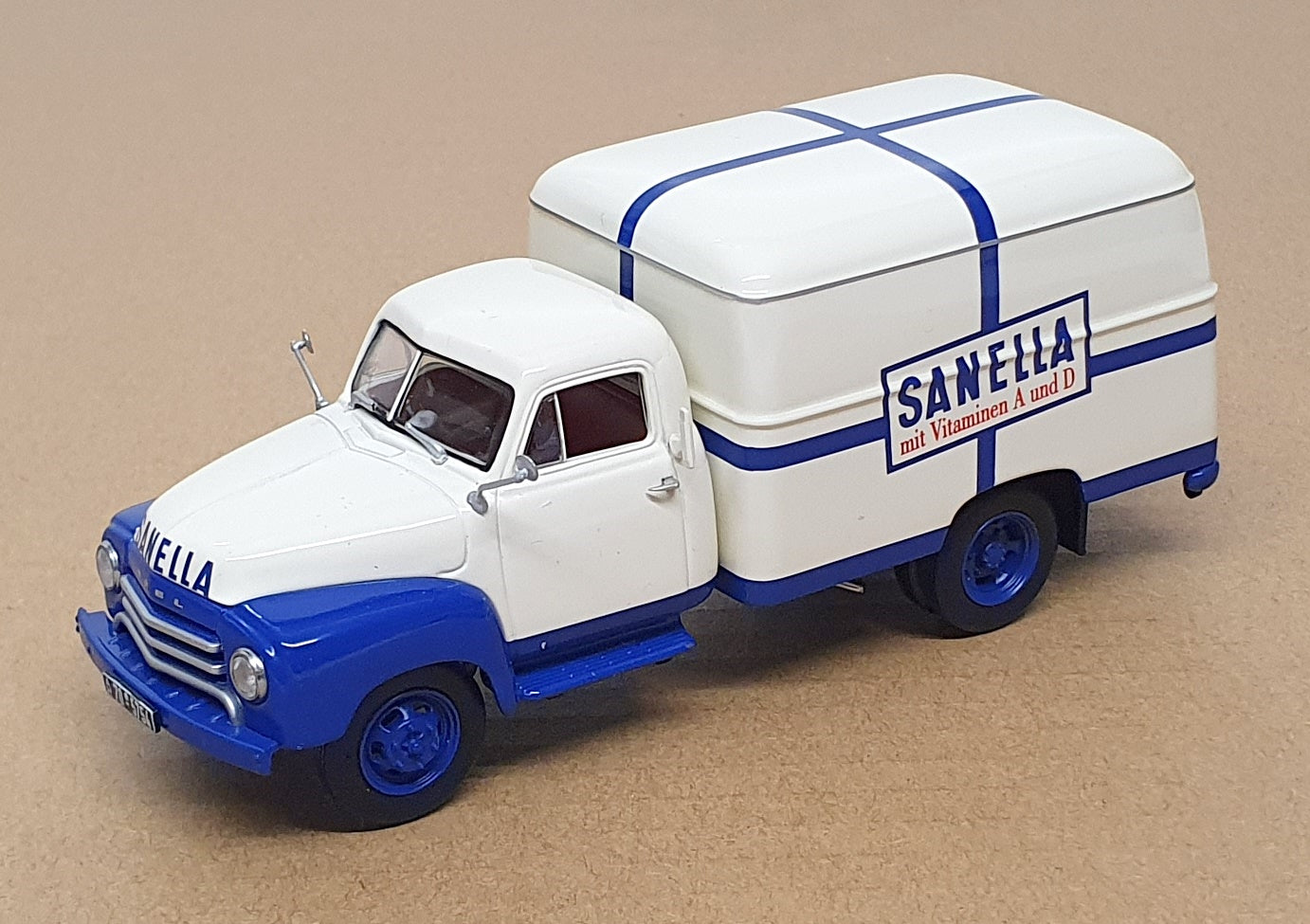 Minichamps 1/43 Scale 439 051041 Opel Blitz 1,75t Kofferwagen Sanella White/Blue