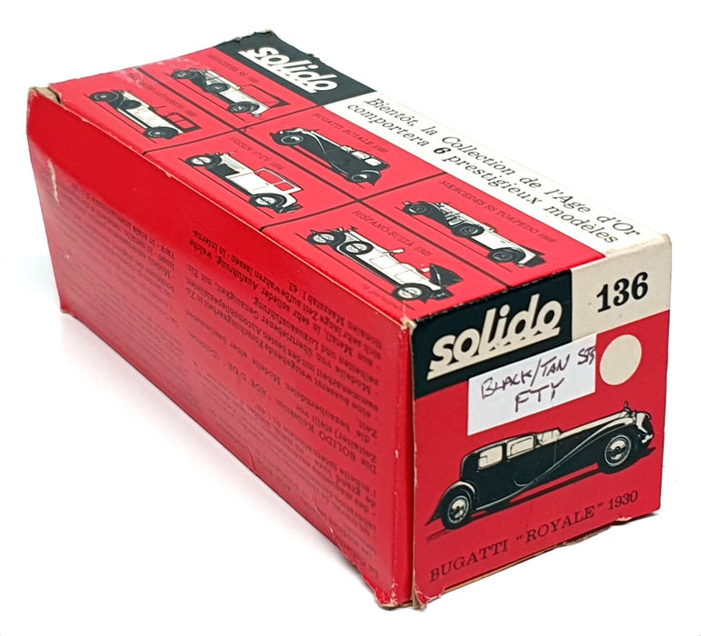 Solido 1/43 Scale Diecast 136 - 1930 Bugatti Royale - Black/Tan Seats