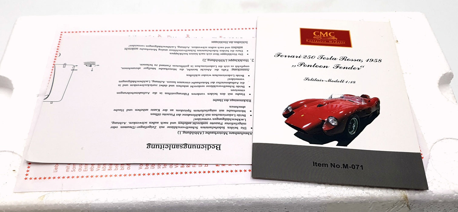 CMC 1/18 Scale Diecast M-071 - 1958 Ferrari Testa Rossa Pontoon Fender - Red