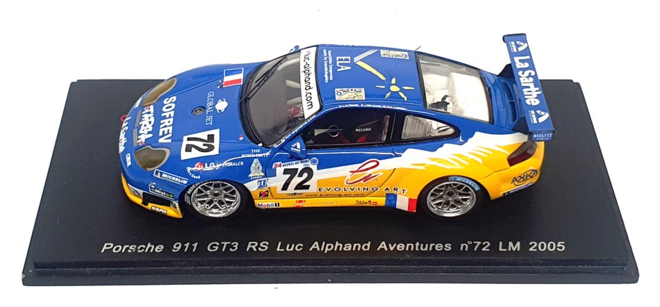 Spark 1/43 Scale S0909 - Porsche 911 GT3 RS #72 Le Mans 2005 - Blue/Yellow