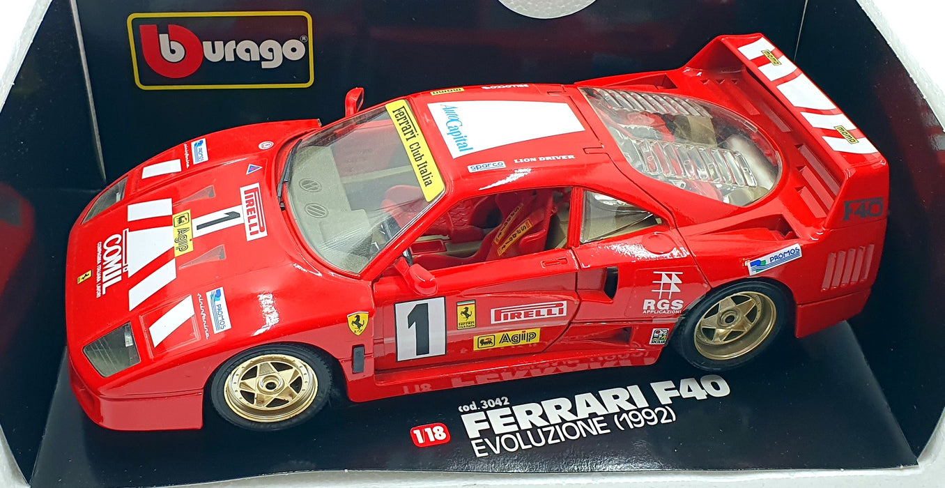 Burago 1/18 Scale Diecast  3042 Ferrari F40 Evoluzione 1992 Race car #1