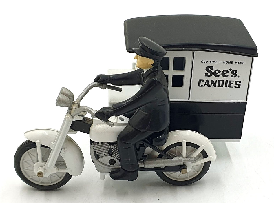 Ertl 16cms Long 746775 - See's Candies Motorcycle and Sidecar - White/Black