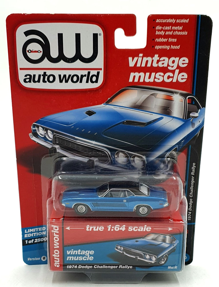 Auto World 1/64 Scale AW64152 - 1974 Dodge Challenger Rallye - Met. Blue