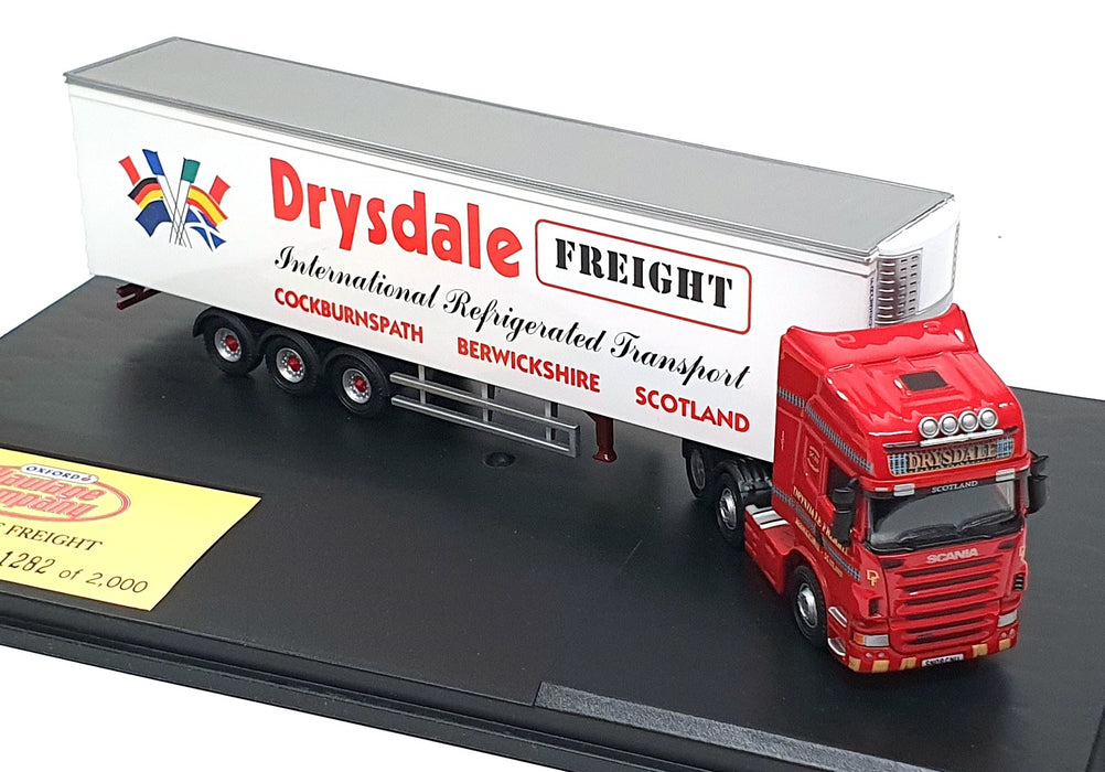Oxford Diecast 1/76 Scale SCA04FR - Scania R Fridge Trailer Drysdale - White/Red