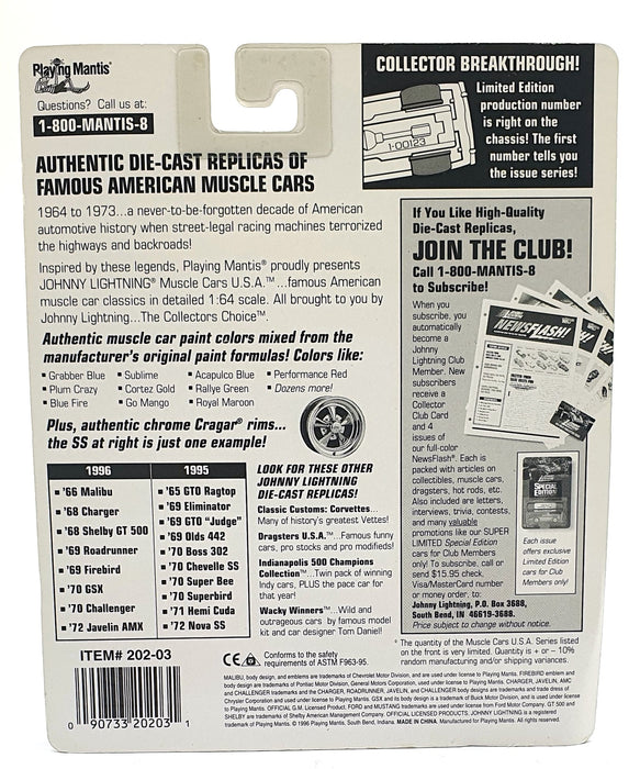 Johnny Lightning 1/64 Scale 202-03 Muscle Cars USA 1970 Dodge Challenger Orange