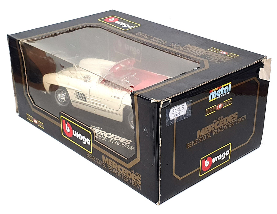 Burago 1/18 Scale 3023 - 1957 Mercedes Benz 300SL Roadster - Ivory