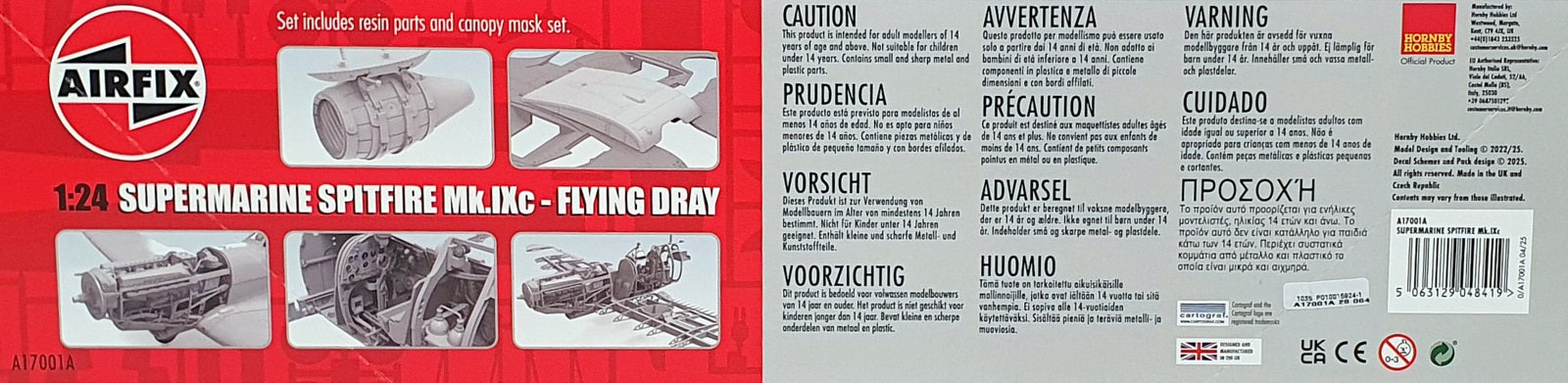 Airfix 1/24 Scale Kit A17001A - Supermarine Spitfire Mk.IXc Aircraft Flying Dray