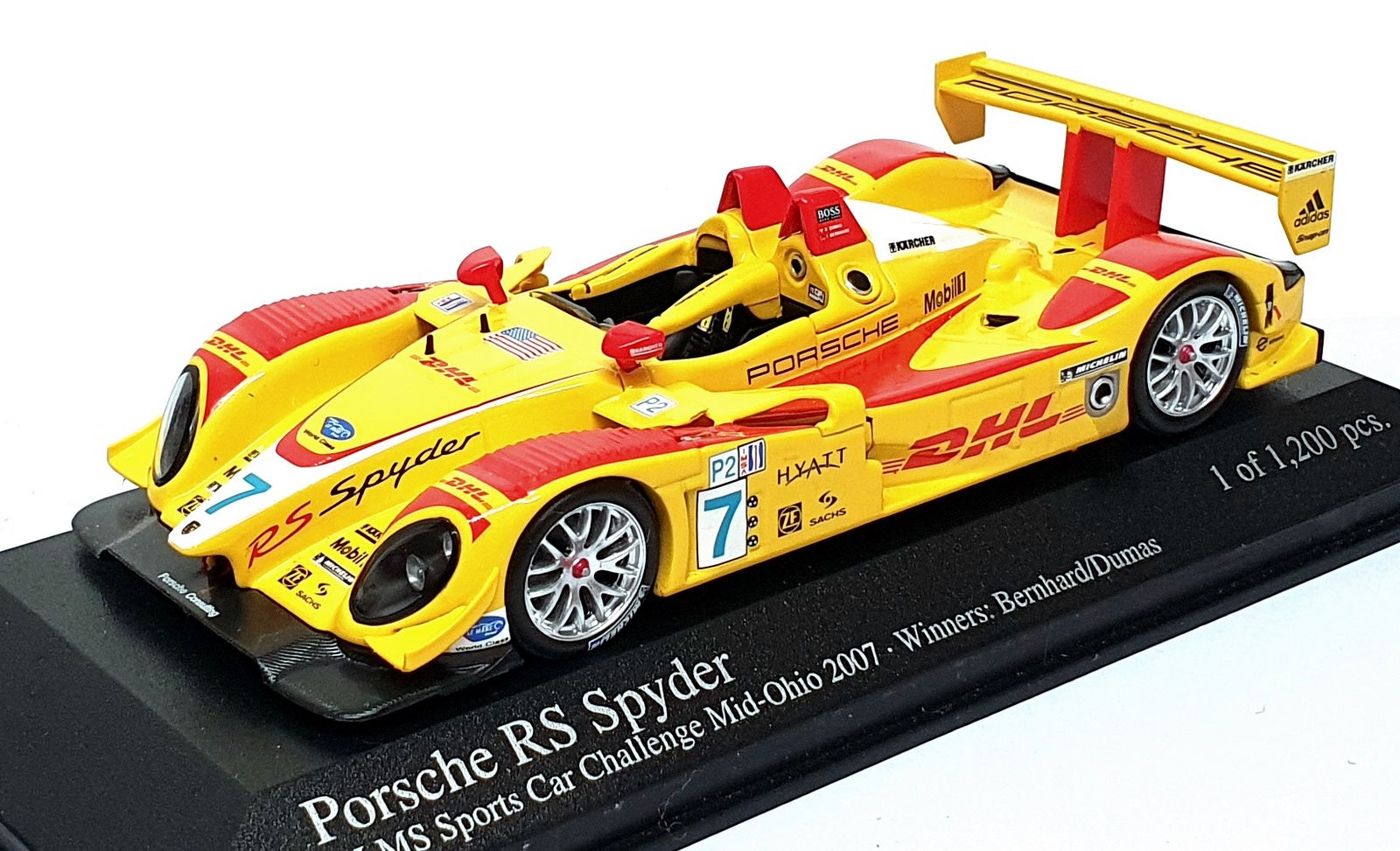 Minichamps 1/43 Scale 400 076697 - Porsche RS Spyder 1st #7 Mid-Ohio ALMS 2007