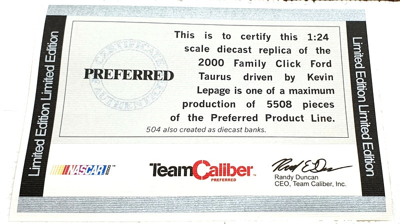 Team Caliber 1/24 Scale P162159FK - Ford Taurus Nascar #16 Family Click - Lapage