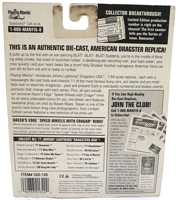 Johnny Lightning 1/64 Scale 320-120 Dragsters USA 1969 Drag-On Lady - S. Shahan