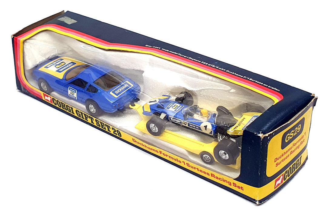 Corgi GS29 - Ferrari Daytona & F1 Surtees On Trailer Duckhams - Blue/Yellow