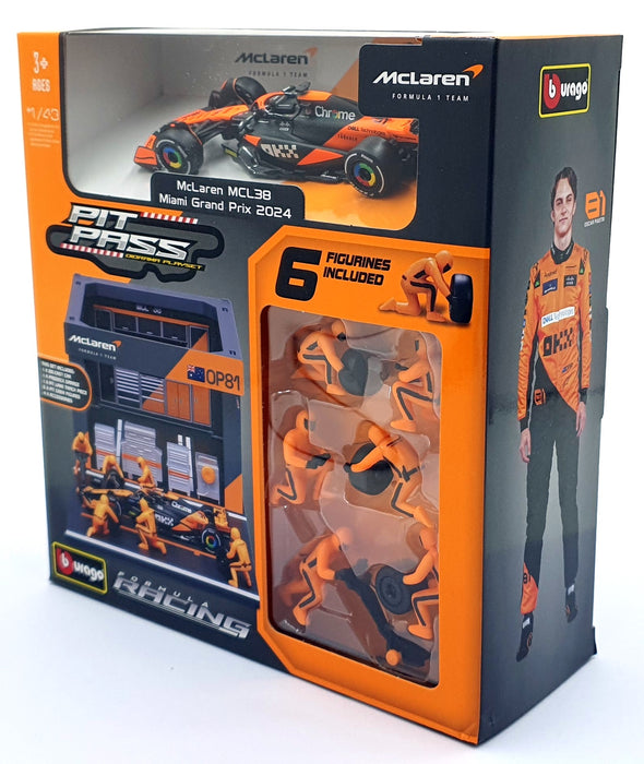 Burago 1/43 Scale 18-38451 - F1 McLaren MCL38 Diorama Miami GP 2024 Piastri