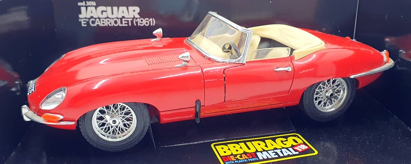 Burago 1/18 Scale Diecast 3016 - Jaguar E Type Cabriolet Red Roadster Red