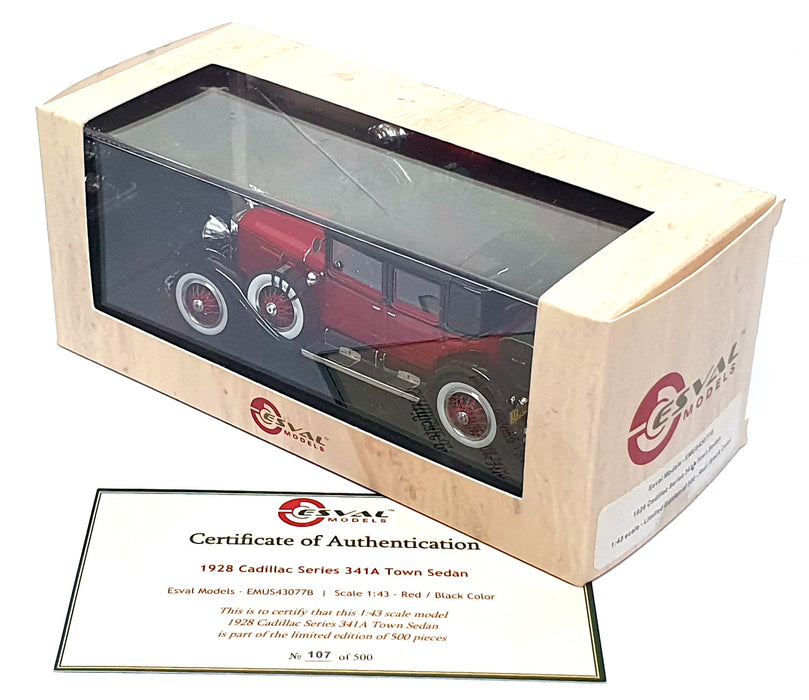 Esval 1/43 Scale EMUS43077B - 1928 Cadillac Series 341A Town Car - Red/Black