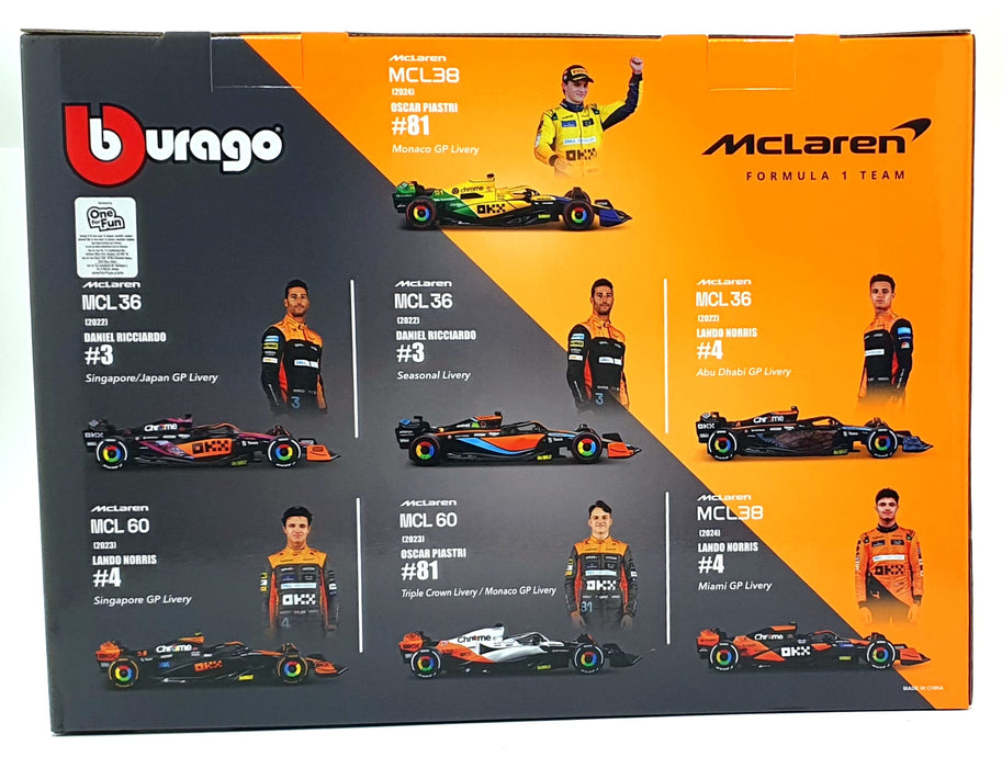Burago 1/43 Scale 18-38169 - McLaren Racing 7 Cars and Display Stand