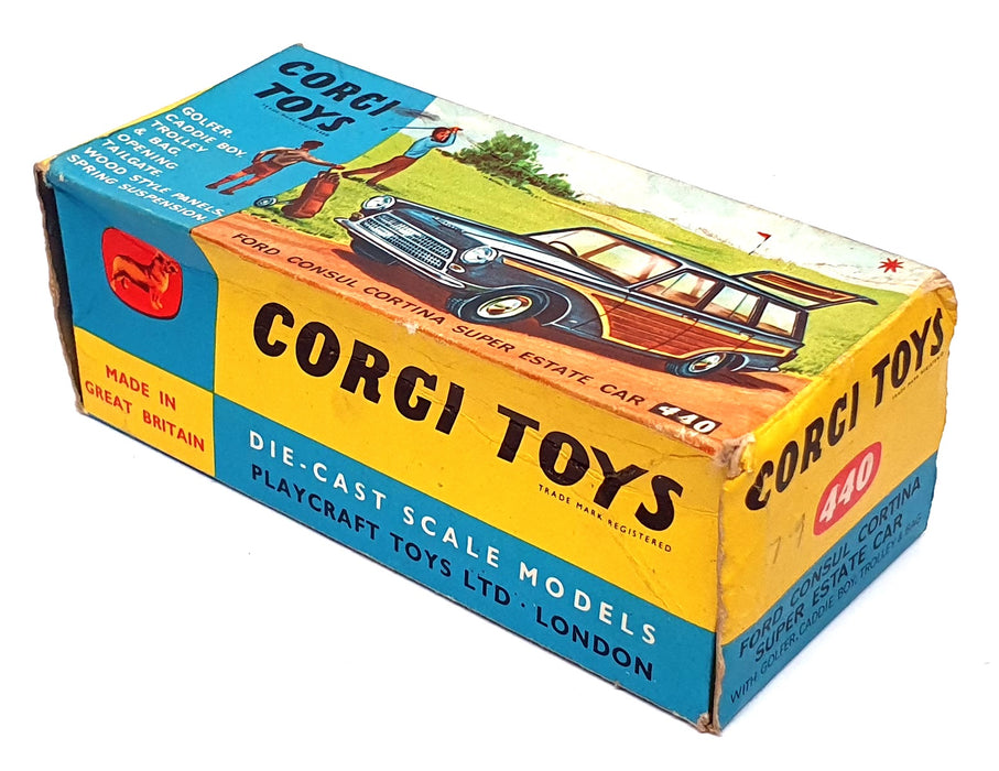 Corgi Toys Original 440 - Ford Consul + Golfer Caddie Boy Trolley & Bag - Blue